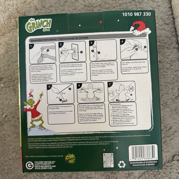 Gemmy Grinch In Christmas Sweater 4 ft. LED Airblown Inflatable New In Box‎ - Picture 10 of 16